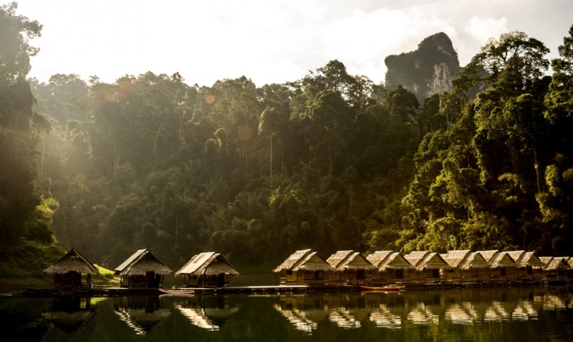 floating bamboo huts Thailand