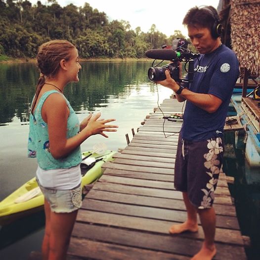 Filming floating bamboo huts in Thailand, Me Ra Koh