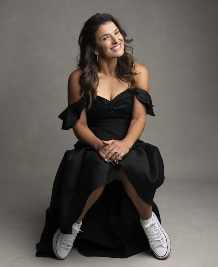 Beautiful Black Formal Dress with White Sneakers Portrait of a Terri Paterson, FIORIA by Me Ra Koh